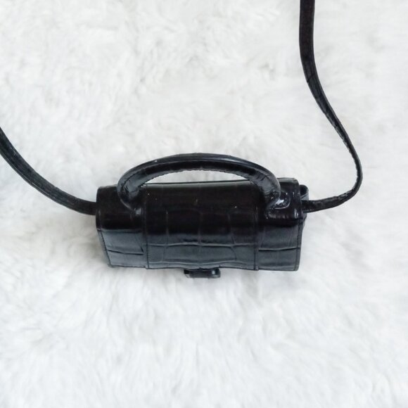 Balenciaga Mini Hourglass Black Croc Embossed Top Handle Crossbody Bag - Picture 4 of 12